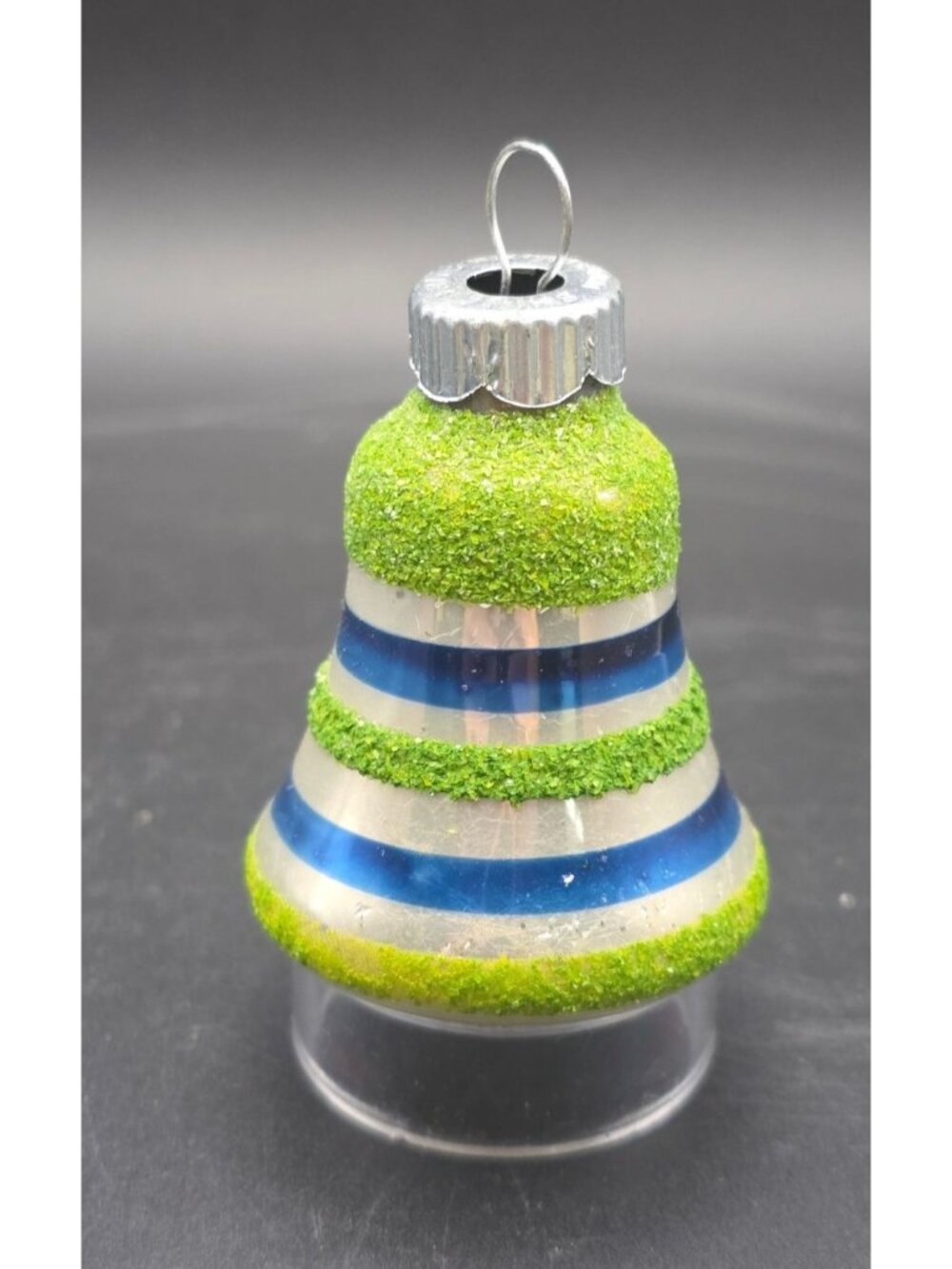 Vintage 1960s Retro Shiny Brite Sugar Frost Bell Green Mica Christmas Ornament